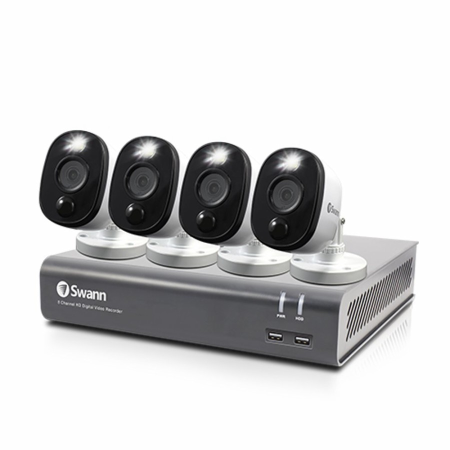 Wired Home Security Systems Swann | 4 Camera 8 Channel 1080P Full Hd Dvr Spotlight Security System | Swdvk-845804Wl