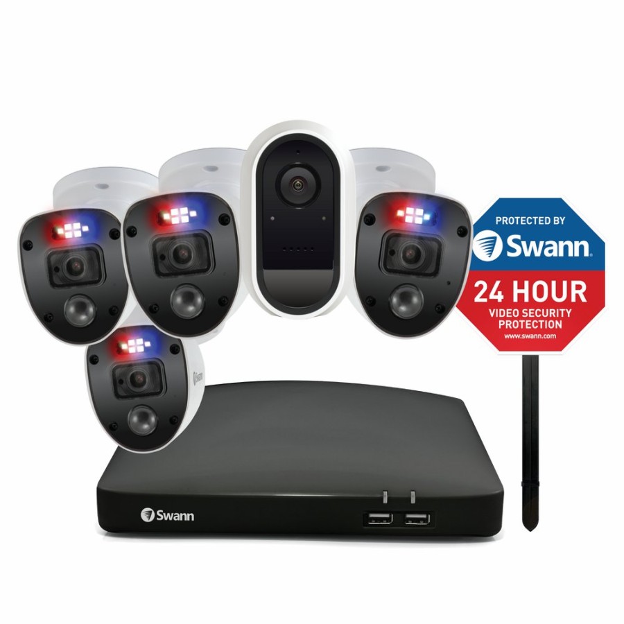 Wired Home Security Systems Swann | Enforcer 4 Camera 4 Channel 1080P Full Hd Dvr Security System, Swificamw & Security Yard Stake Sign - Sodvk-446804Slycm