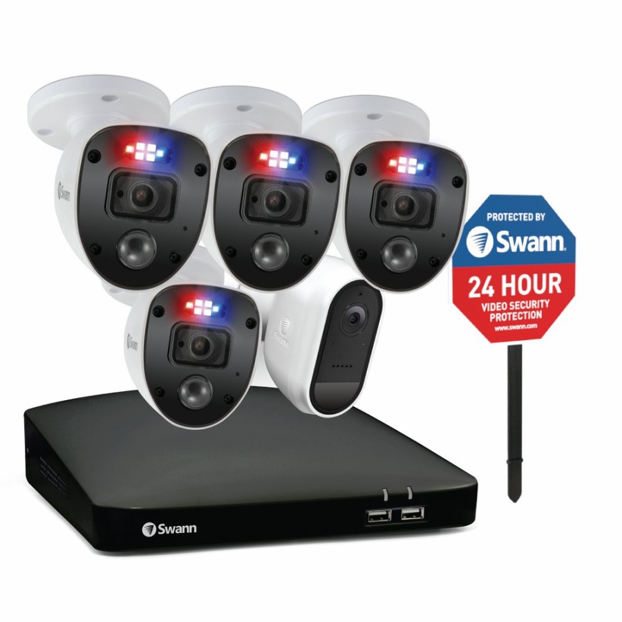 Wired Home Security Systems Swann | Enforcer 4 Camera 4 Channel 1080P Full Hd Dvr Security System, Swificamw & Security Yard Stake Sign - Sodvk-446804Slycm