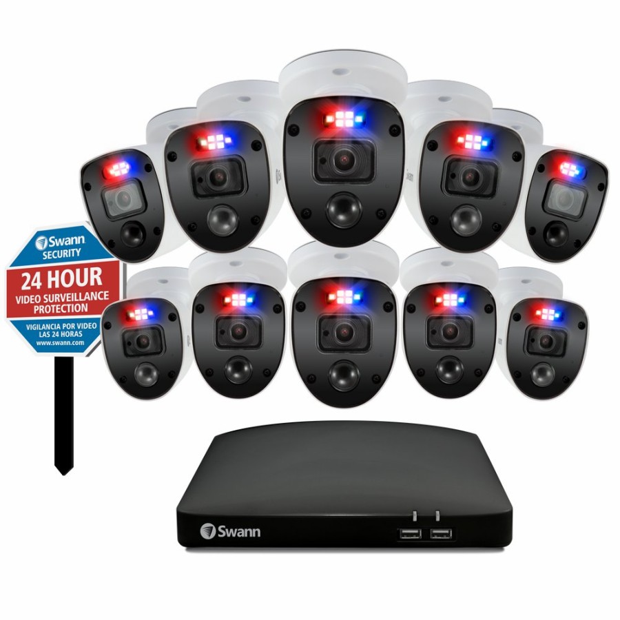 Wired Home Security Systems Swann | Enforcer 10 Camera 16 Channel 1080P Full Hd Dvr Security System & Security Yard Stake Sign - Sodvk-16468010Sly