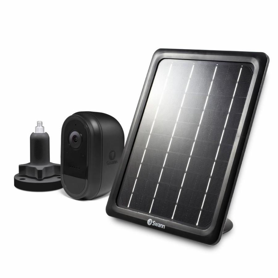 Wireless Battery Security Cameras Swann | Wire-Free Black 1080P Security Camera With Solar Charging Panel & Outdoor Stand - Swifi-Cambsolstd