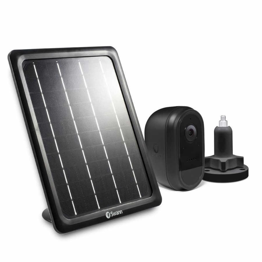 Wireless Battery Security Cameras Swann | Wire-Free Black 1080P Security Camera With Solar Charging Panel & Outdoor Stand - Swifi-Cambsolstd