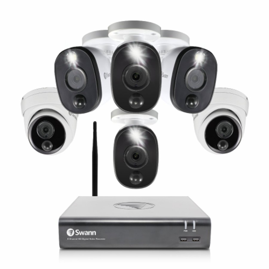 Wired Home Security Systems Swann | 6 Camera 8 Channel 1080P Full Hd Dvr Spotlight Security System With Wi-Fi Antenna | Sodvk-845804B2Dwf