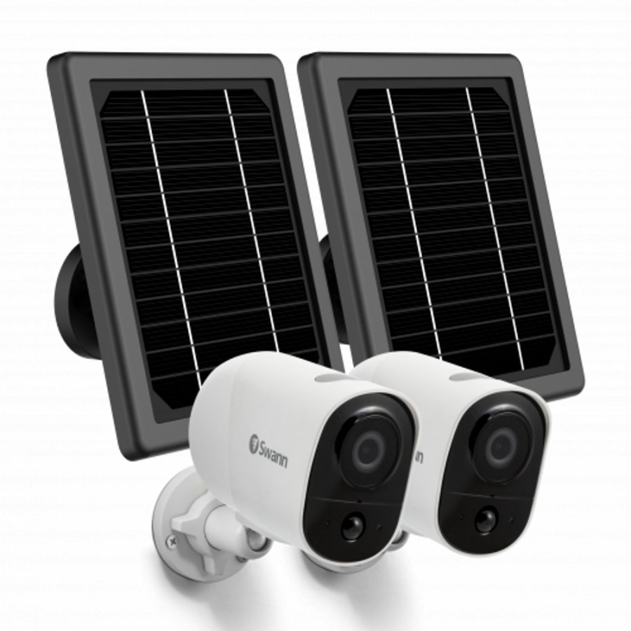 Wireless Battery Security Cameras Swann | Xtreem Security Camera 2 Pack With 2 Solar Charging Panels & Outdoor Stands | Swifi-Xtrcamkitb