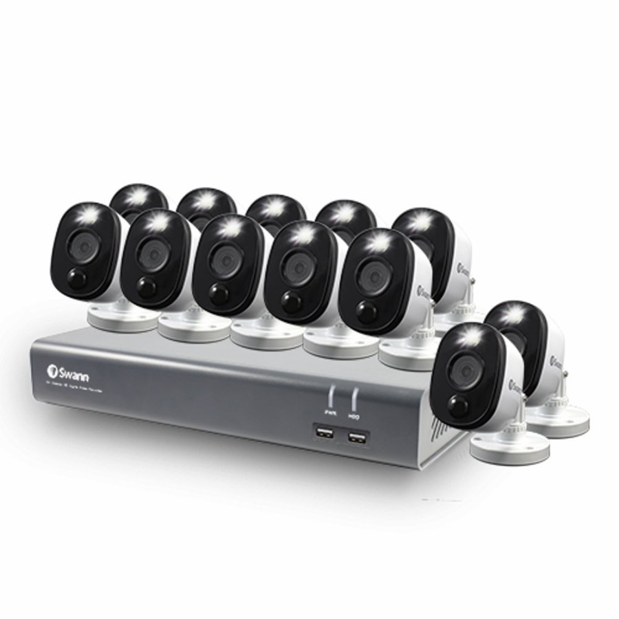 Wired Home Security Systems Swann | 12 Camera 16 Channel 1080P Full Hd Dvr Spotlight Security System | Swdvk-1645812Wl