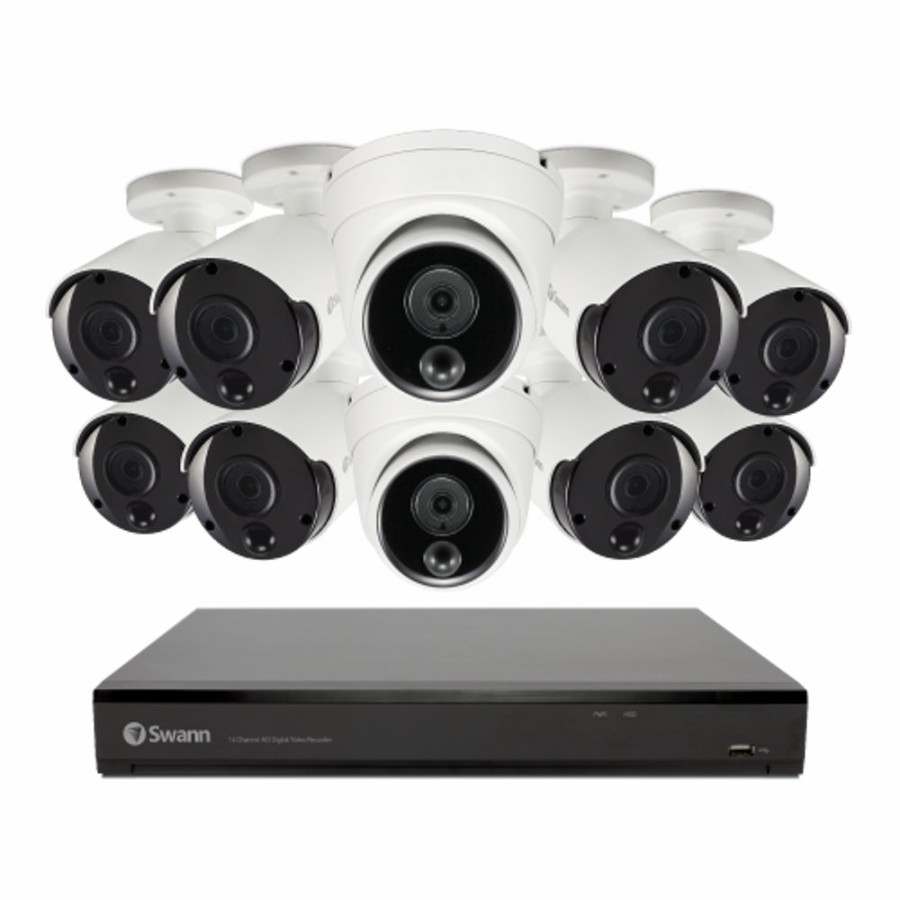 Wired Home Security Systems Swann | 10 Camera 16 Channel 4K Ultra Hd Dvr Security System - Codv16-55808B2D