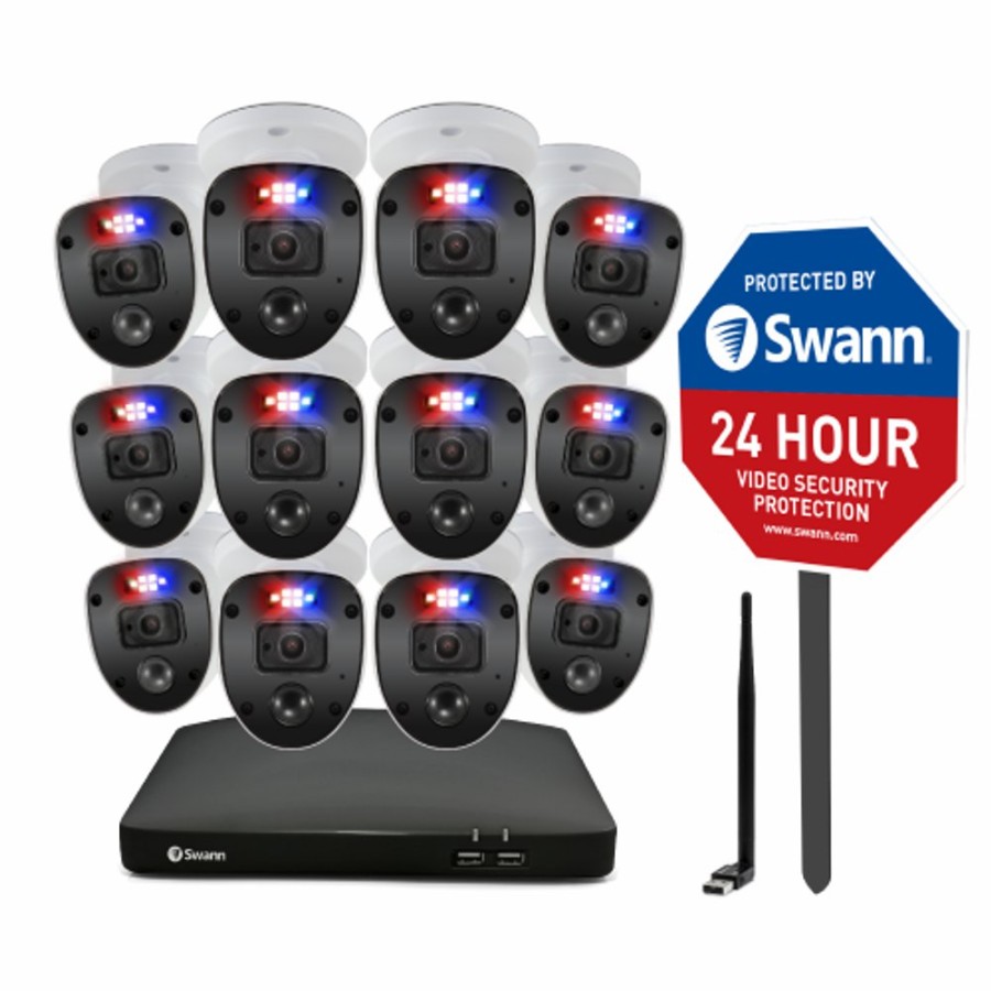 Wired Home Security Systems Swann | 12 Camera 16 Channel 1080P Full Hd Dvr Security System & Security Sign With Stake | Sodvk-1646812Slyw