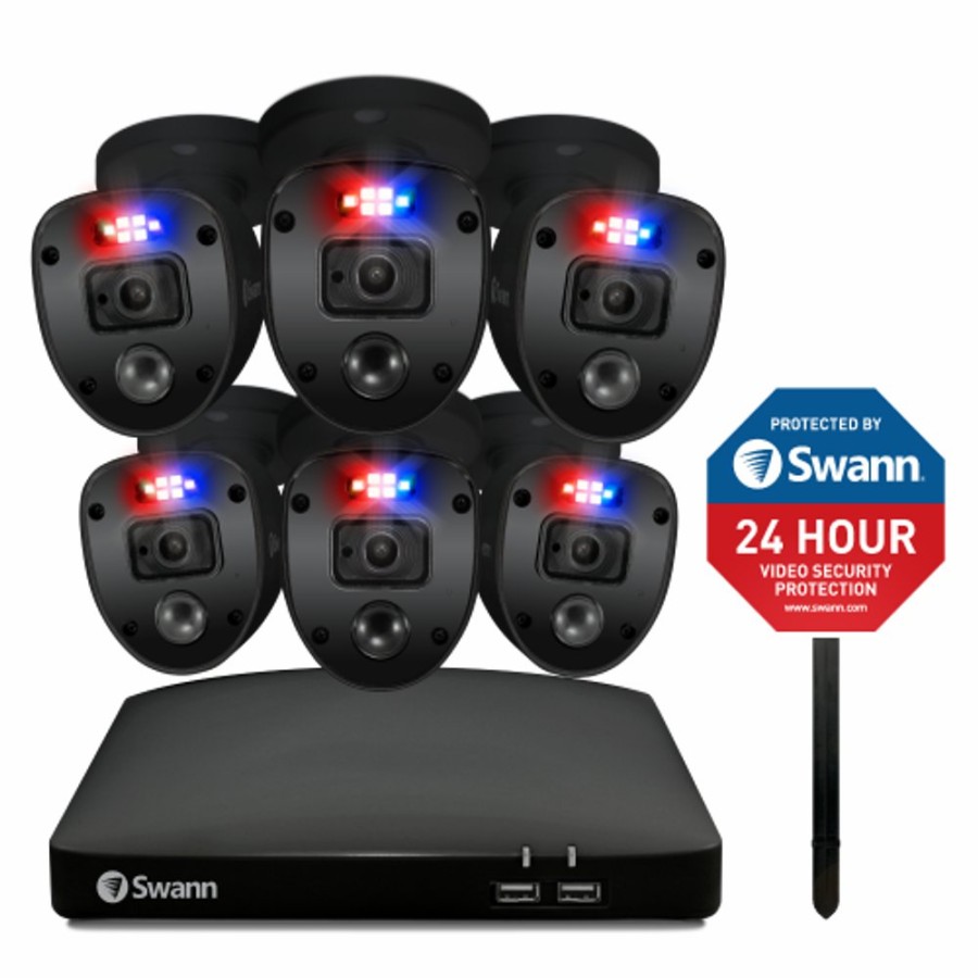 Wired Home Security Systems Swann | Enforcer Black 6 Camera 8 Channel 1080P Full Hd Dvr Security System With Yard Stake - Codv8-46806Yslb