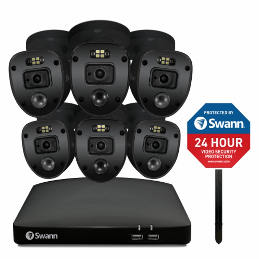 Wired Home Security Systems Swann | Enforcer Black 6 Camera 8 Channel 1080P Full Hd Dvr Security System With Yard Stake - Codv8-46806Yslb