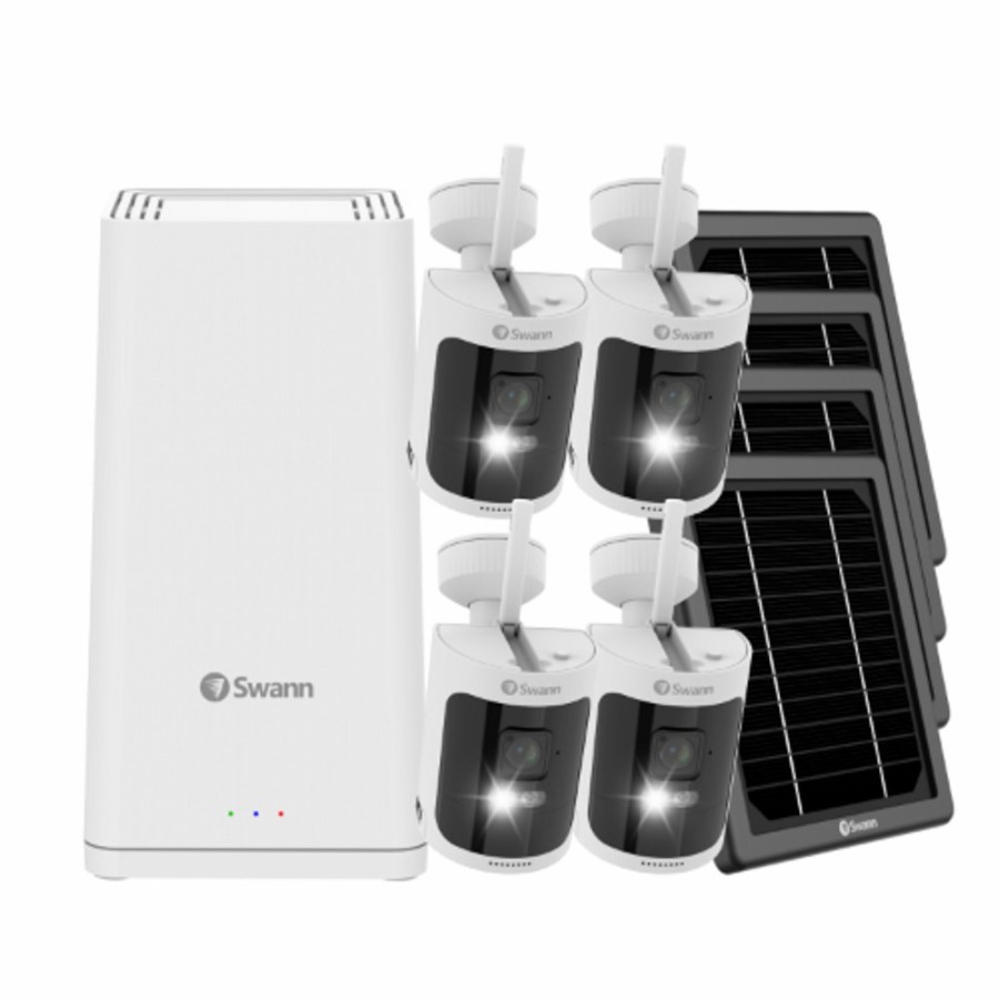 Wireless Battery Security Cameras Swann | Allsecure650 2K Wireless Security Kit With 4 X Wire-Free Cameras, Solar Charging Panels & Power Hub | Sonvk-650Kh4S4