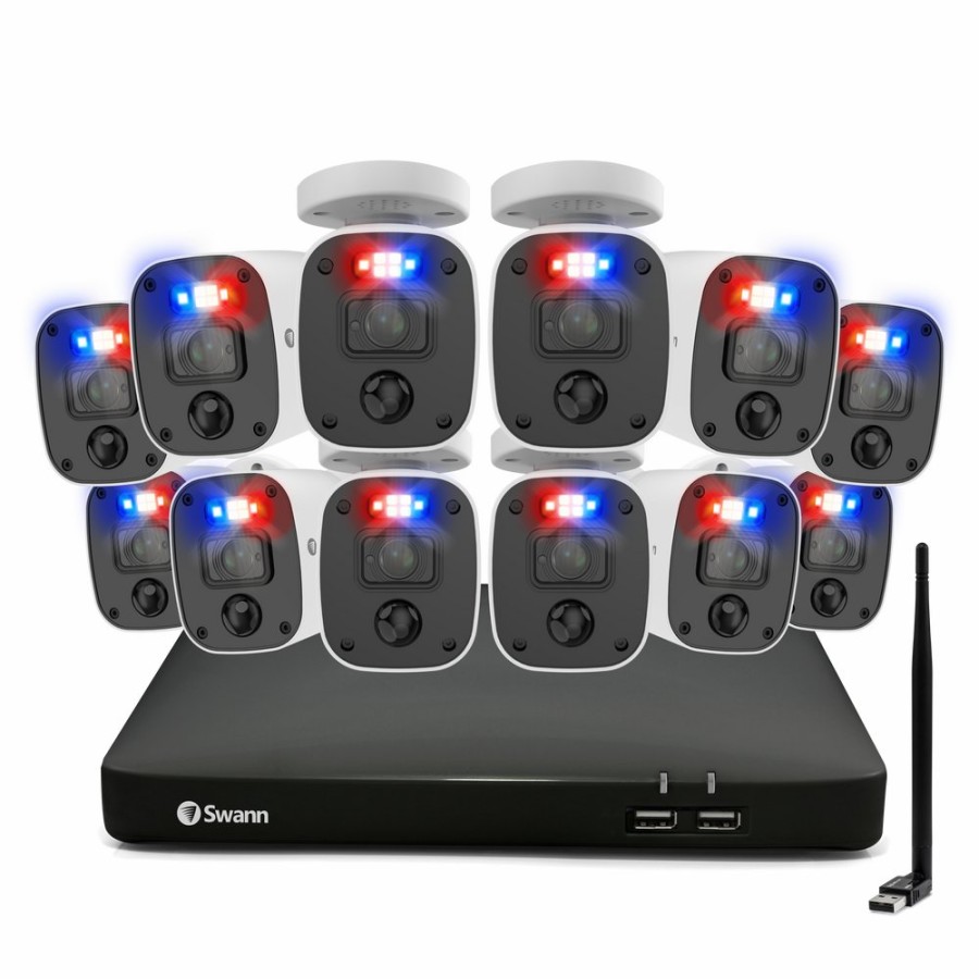 Wired Home Security Systems Swann | 12 Camera 16 Channel 4K Ultra Hd Dvr Spotlight Security System | Sodvk-16558012Rqw