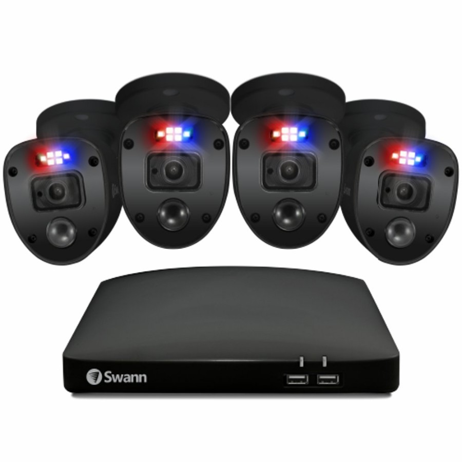 Wired Home Security Systems Swann | Black Enforcer 4 Camera 4 Channel 1080P Full Hd Dvr Security System - Sodvk-446804Slb