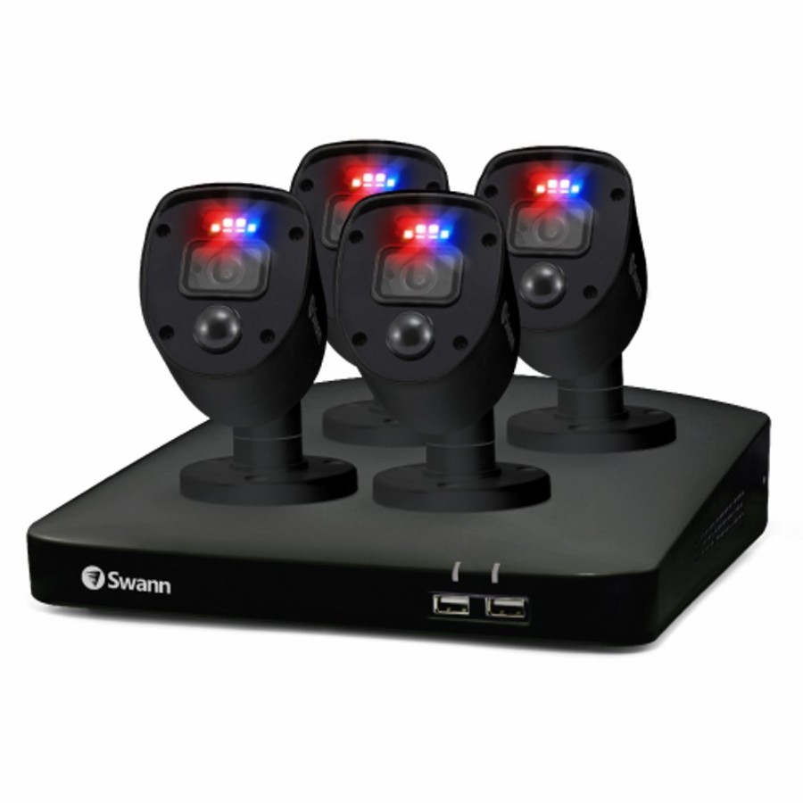 Wired Home Security Systems Swann | Black Enforcer 4 Camera 4 Channel 1080P Full Hd Dvr Security System - Sodvk-446804Slb