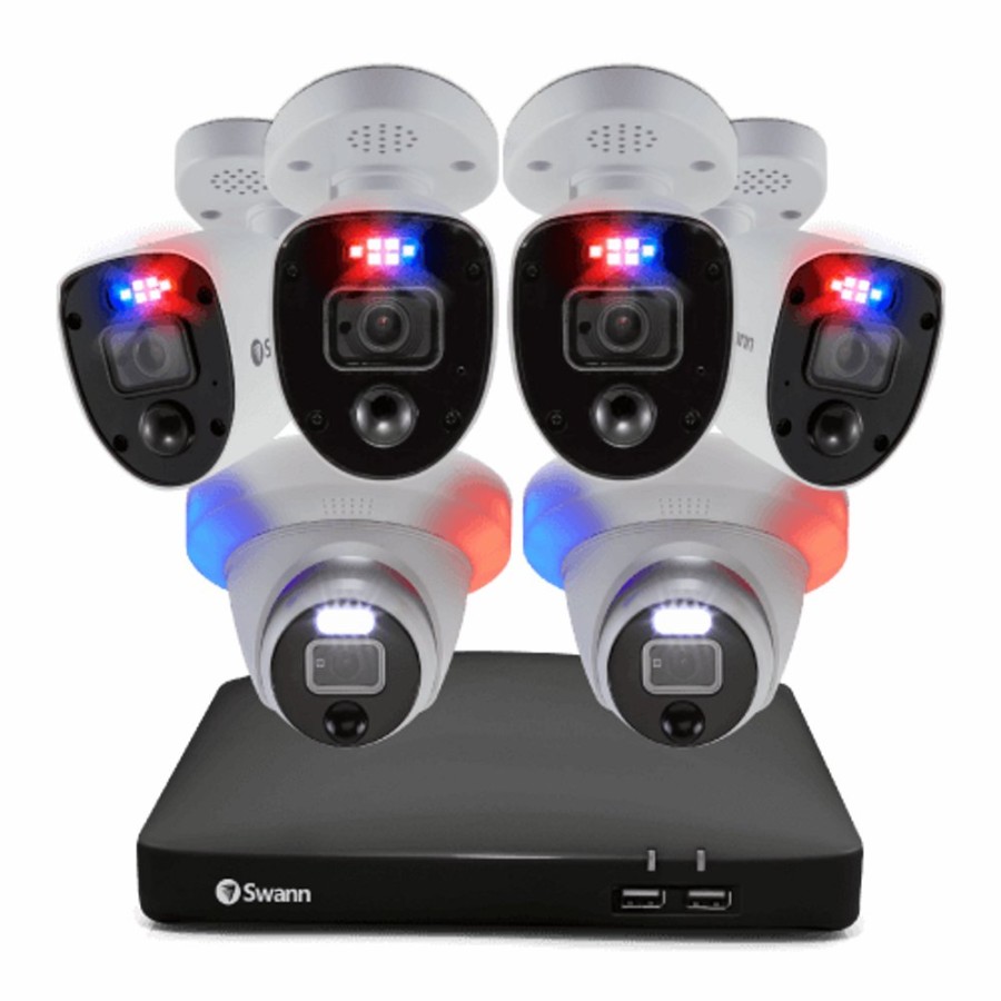 Wired Home Security Systems Swann | 6 Camera 8 Channel 4K Ultra Hd Dvr Spotlight Security System | Swdvk-856804Rl2De