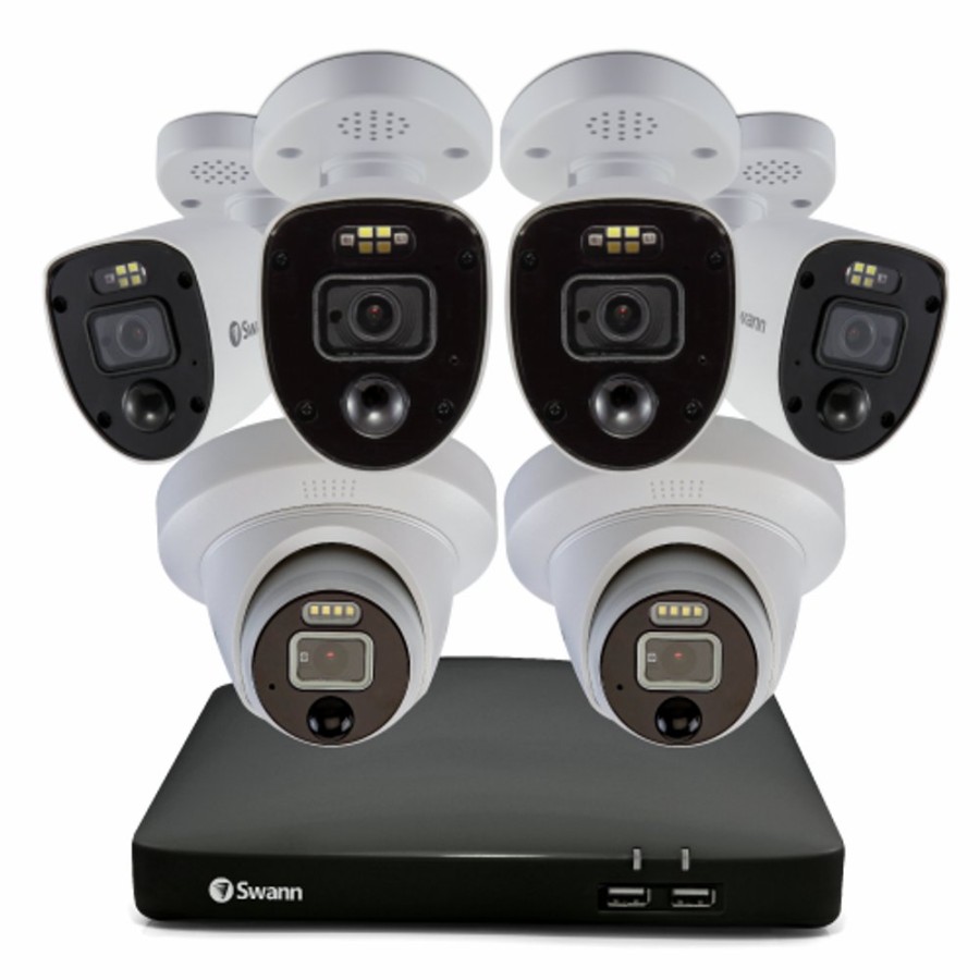 Wired Home Security Systems Swann | 6 Camera 8 Channel 4K Ultra Hd Dvr Spotlight Security System | Swdvk-856804Rl2De