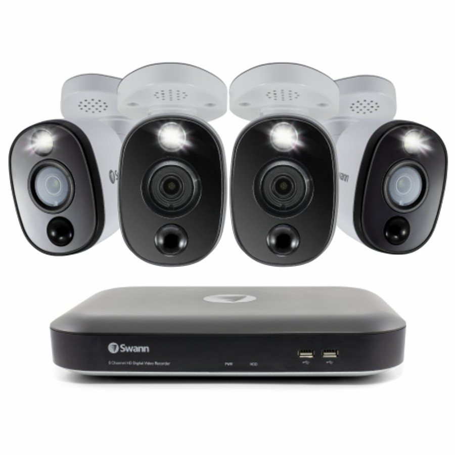 Wired Home Security Systems Swann | 4 Camera 8 Channel 4K Ultra Hd Dvr Spotlight Security System | Swdvk-855804Wl