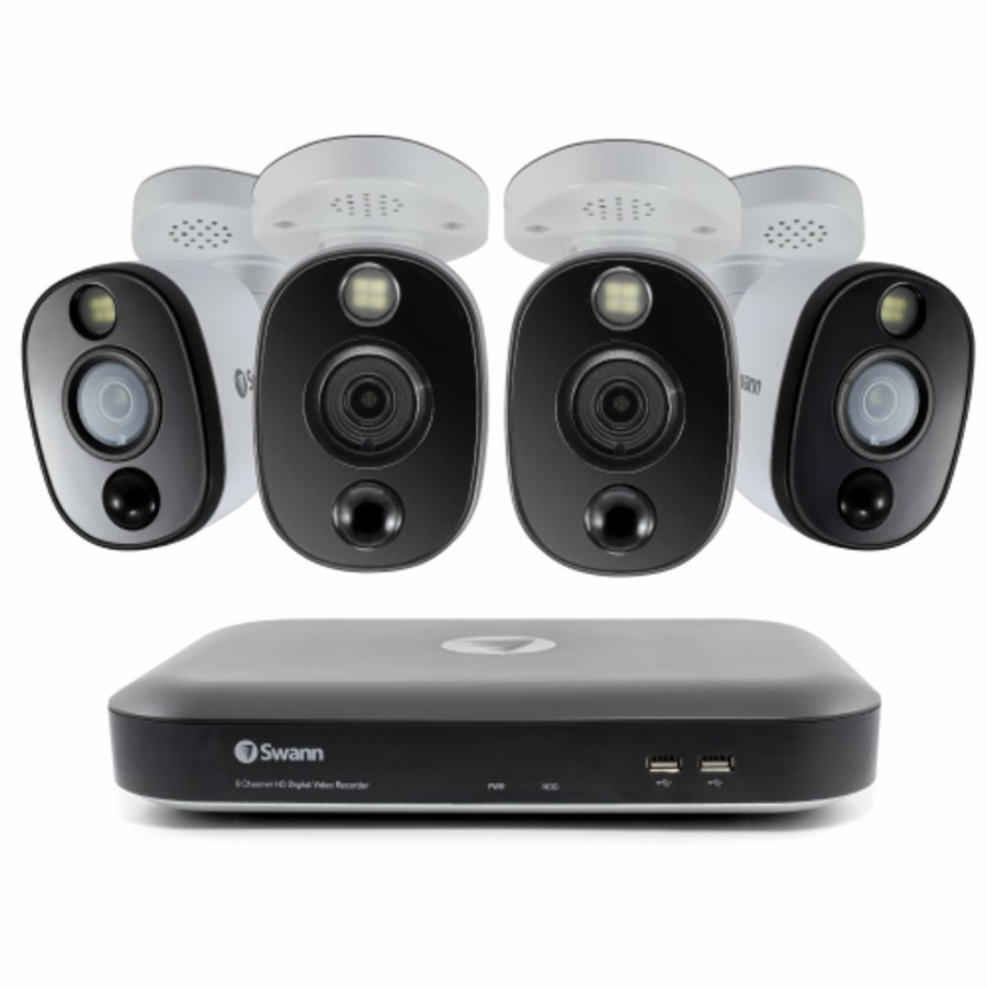 Wired Home Security Systems Swann | 4 Camera 8 Channel 4K Ultra Hd Dvr Spotlight Security System | Swdvk-855804Wl