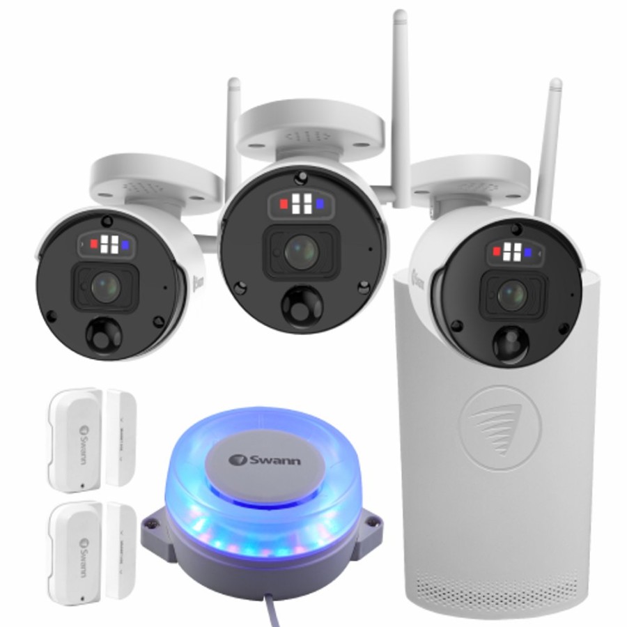 Business Security Systems Swann | Securealert 3 Camera 4 Channel 4K Ultra Hd Wi-Fi Nvr Security System W/ Wi-Fi Sensor Pack - Sonvk-800Kh3Sen