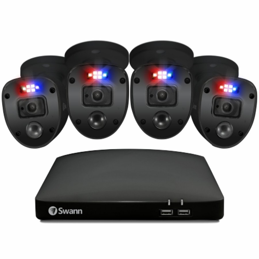 Wired Home Security Systems Swann | Black Enforcer 4 Camera 8 Channel 1080P Full Hd Dvr Security System - Sodvk-846804Slb