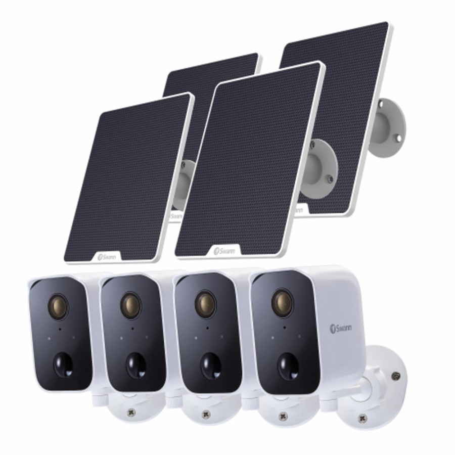 Wireless Battery Security Cameras Swann | Corecam Wireless Security Cameras 4 Pack With Solar Charging Panels | Swifi-Coresolpk4