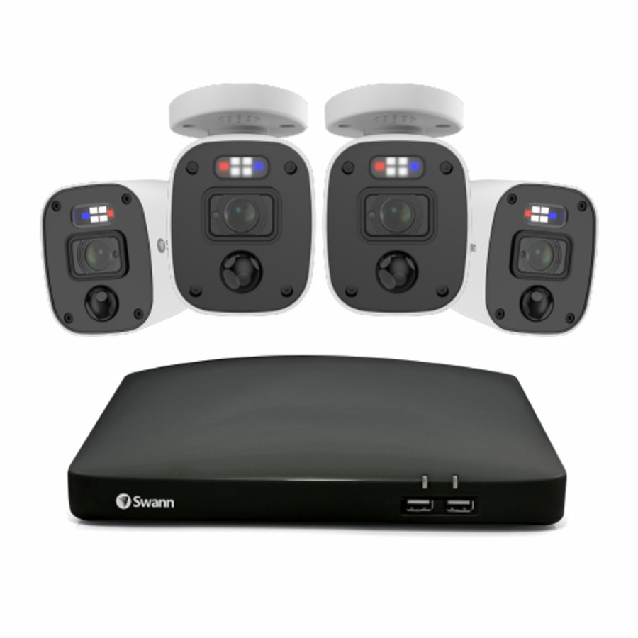 Wired Home Security Systems Swann | 4 Camera 8 Channel 4K Ultra Hd Dvr Spotlight Security System | Swdvk-856804Rq