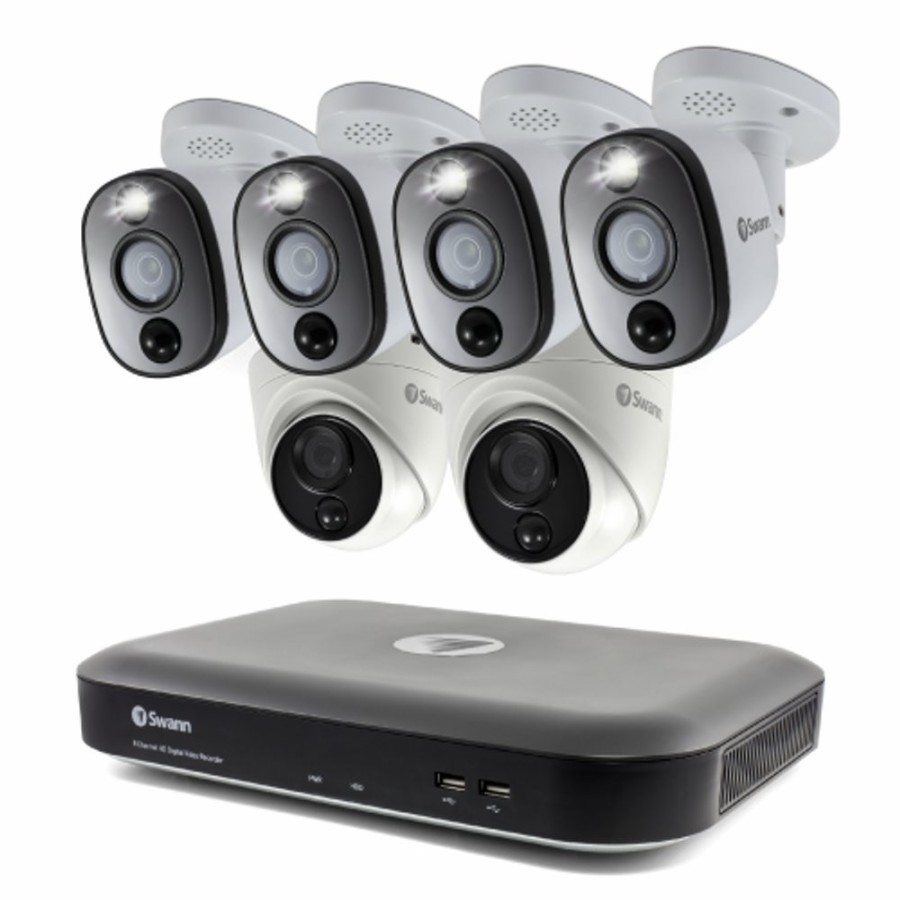 Wired Home Security Systems Swann | 4K Dvr Security Kit With 8-Channel Dvr, 4 Sensor Warning Light Cams And 2 Dome Cams - Codv8-55802D4Wlwf