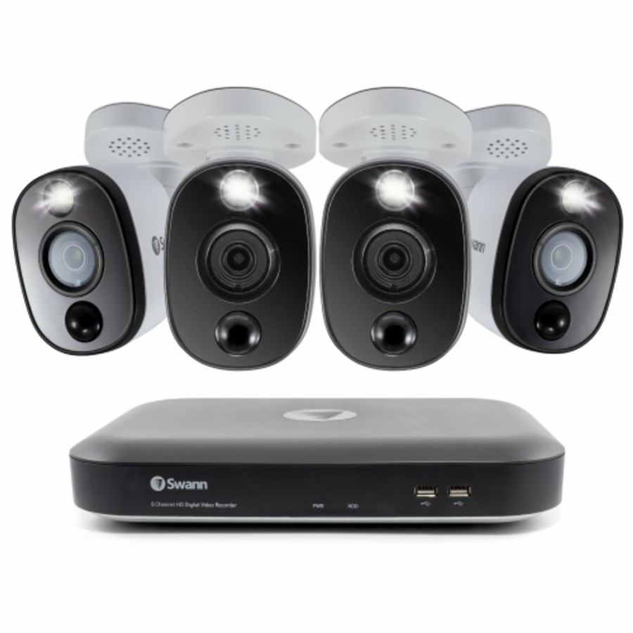 Wired Home Security Systems Swann | 4 Camera 4 Channel 4K Ultra Hd Dvr Spotlight Security System | Swdvk-455804Wl