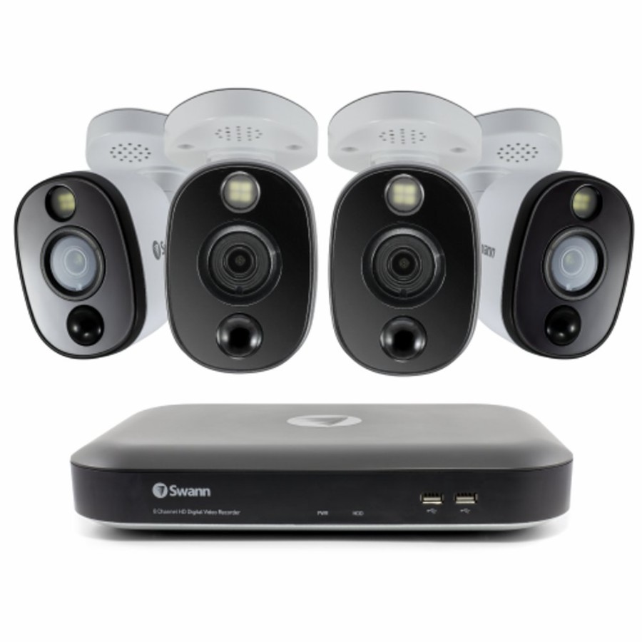 Wired Home Security Systems Swann | 4 Camera 4 Channel 4K Ultra Hd Dvr Spotlight Security System | Swdvk-455804Wl