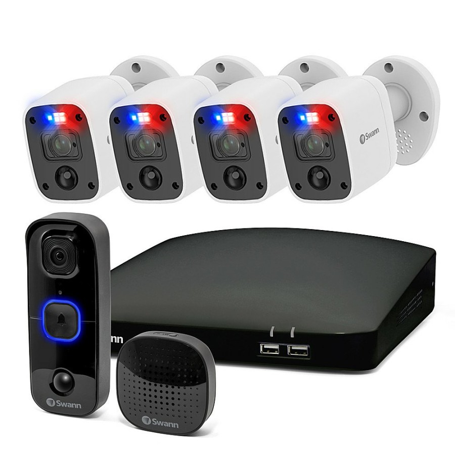 Wired Home Security Systems Swann | 4 Camera 4 Channel 4K Ultra Hd Dvr Spotlight Security System | Sodvk-456804Rqb