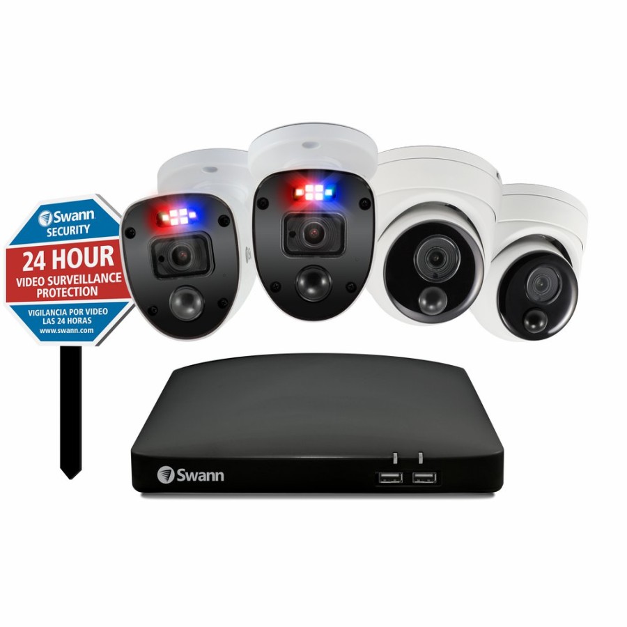 Wired Home Security Systems Swann | Enforcer 4 Camera 4 Channel 1080P Full Hd Dvr Security System & Security Yard Stake Sign - Sodvk-446802Sl2Dy