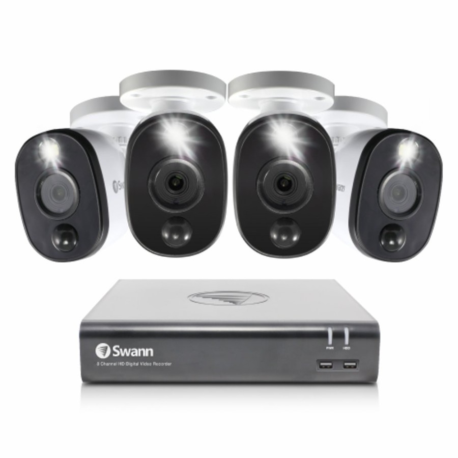 Wired Home Security Systems Swann | 4 Camera 4 Channel 1080P Full Hd Dvr Spotlight Security System | Swdvk-445804Wl