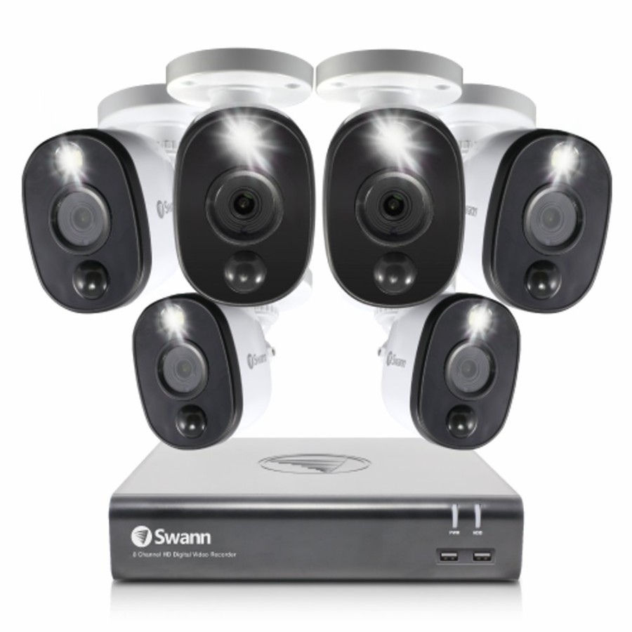 Wired Home Security Systems Swann | 6 Camera 8 Channel 1080P Full Hd Dvr Spotlight Security System | Swdvk-845806Wl