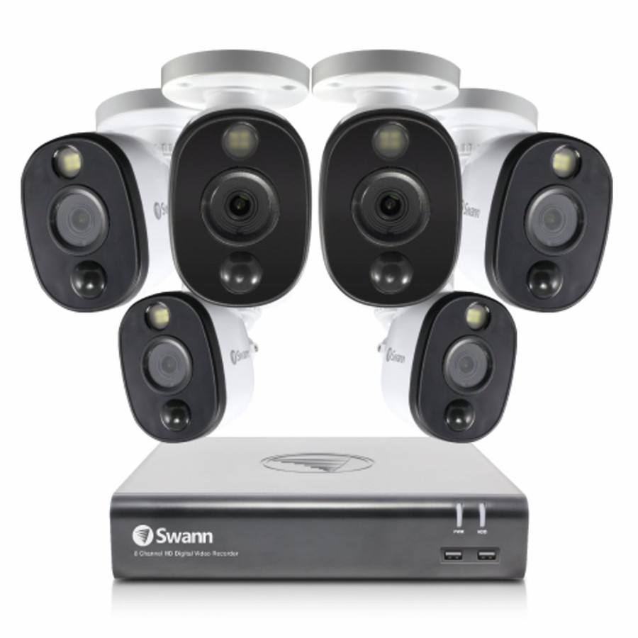 Wired Home Security Systems Swann | 6 Camera 8 Channel 1080P Full Hd Dvr Spotlight Security System | Swdvk-845806Wl