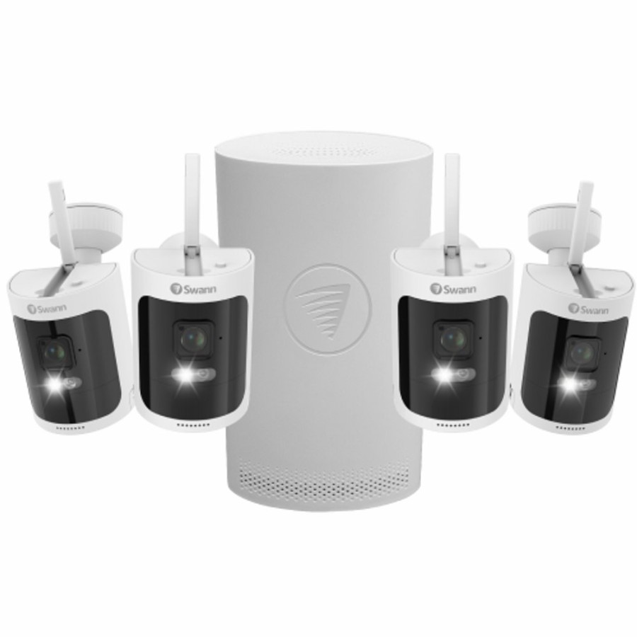 Wireless Battery Security Cameras Swann | Allsecure600 2K Wireless Security Kit With 4 X Wire-Free Cameras & Nvr Tower | Sonvk-600Sd4