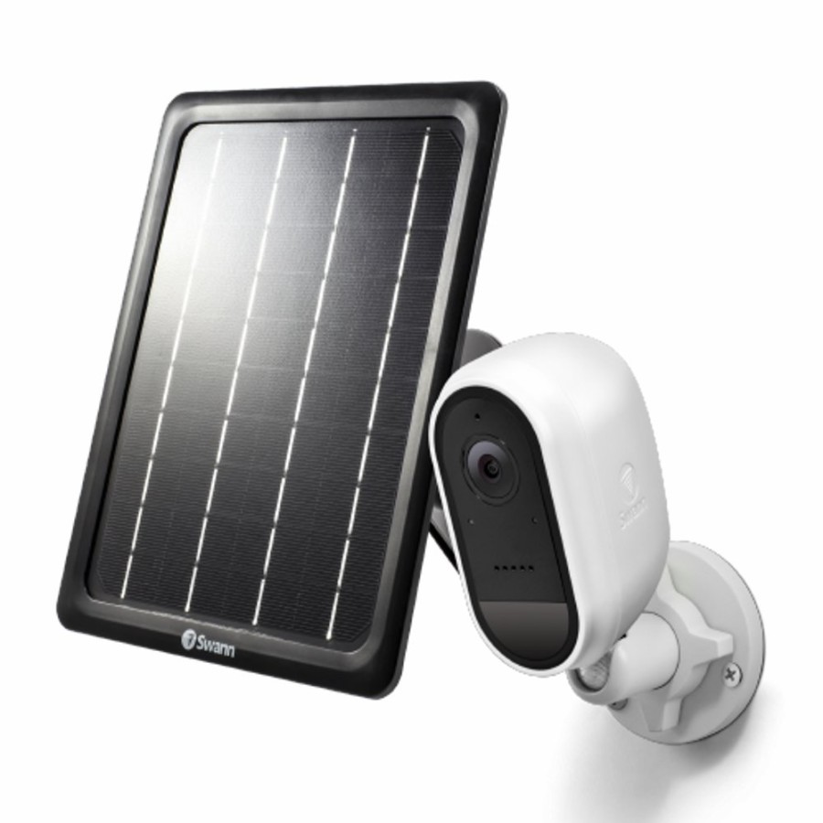 Wireless Battery Security Cameras Swann | Wire-Free White 1080P Security Camera With Solar Charging Panel & Outdoor Stand - Swifi-Camwsolstd