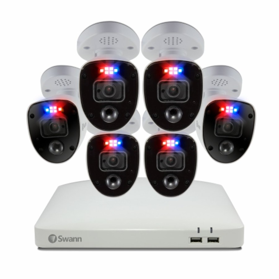 Wired Home Security Systems Swann | 6 Camera 8 Channel 4K Ultra Hd Dvr Spotlight Security System | Swdvk-85680W6Rl