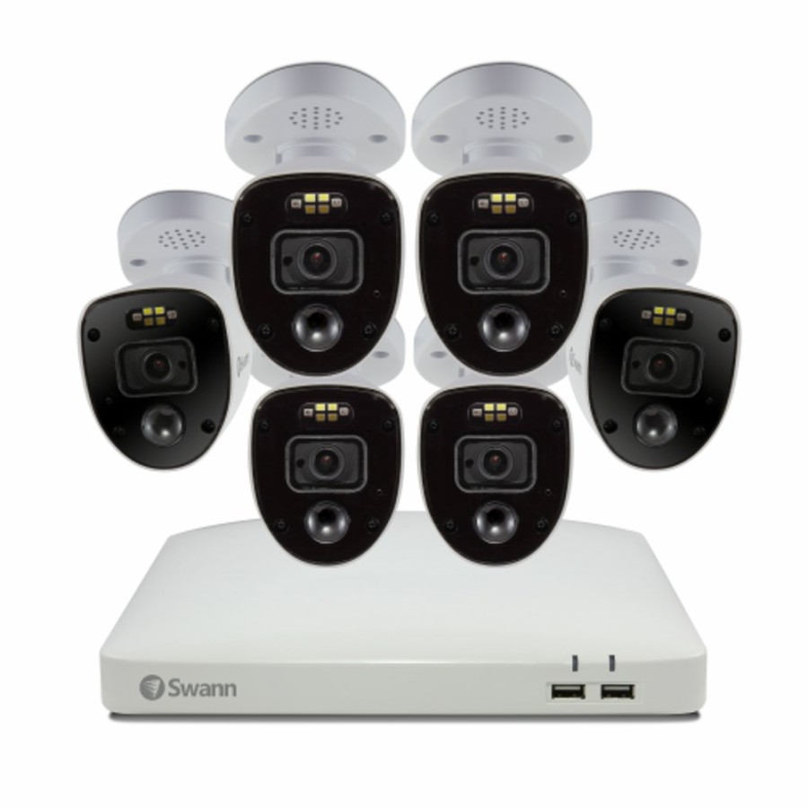 Wired Home Security Systems Swann | 6 Camera 8 Channel 4K Ultra Hd Dvr Spotlight Security System | Swdvk-85680W6Rl