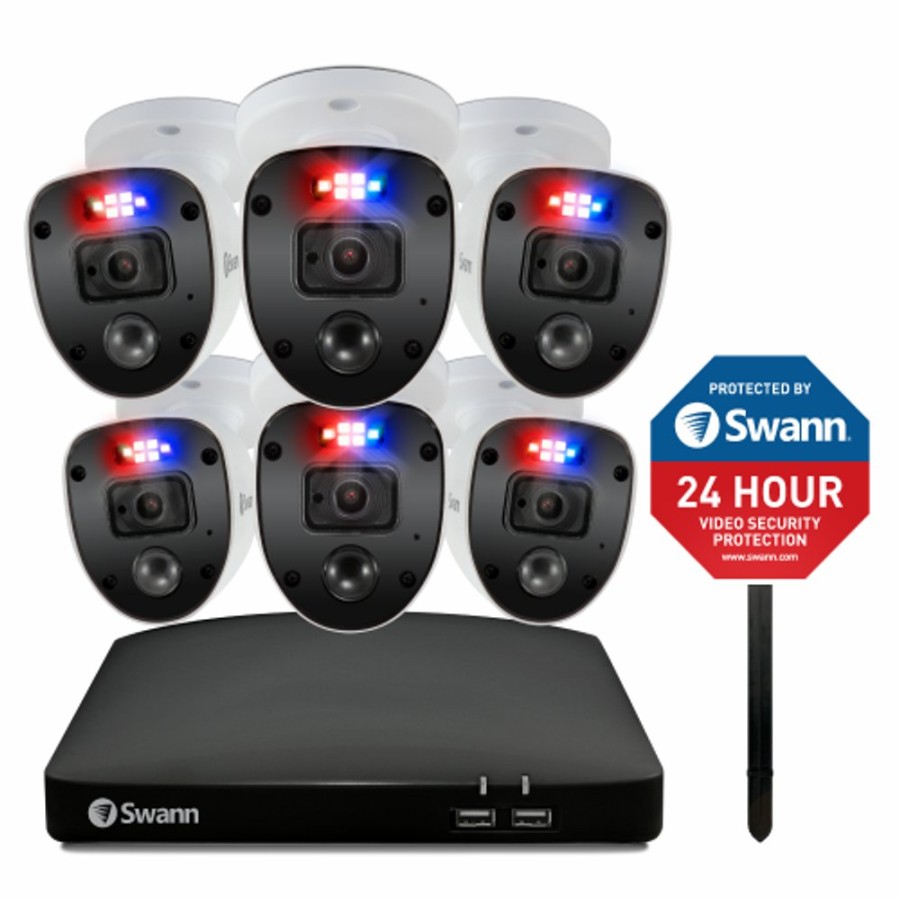 Wired Home Security Systems Swann | 6 Camera 8 Channel 1080P Full Hd Dvr Security System & Security Sign With Stake | Codv8-46806Ysl