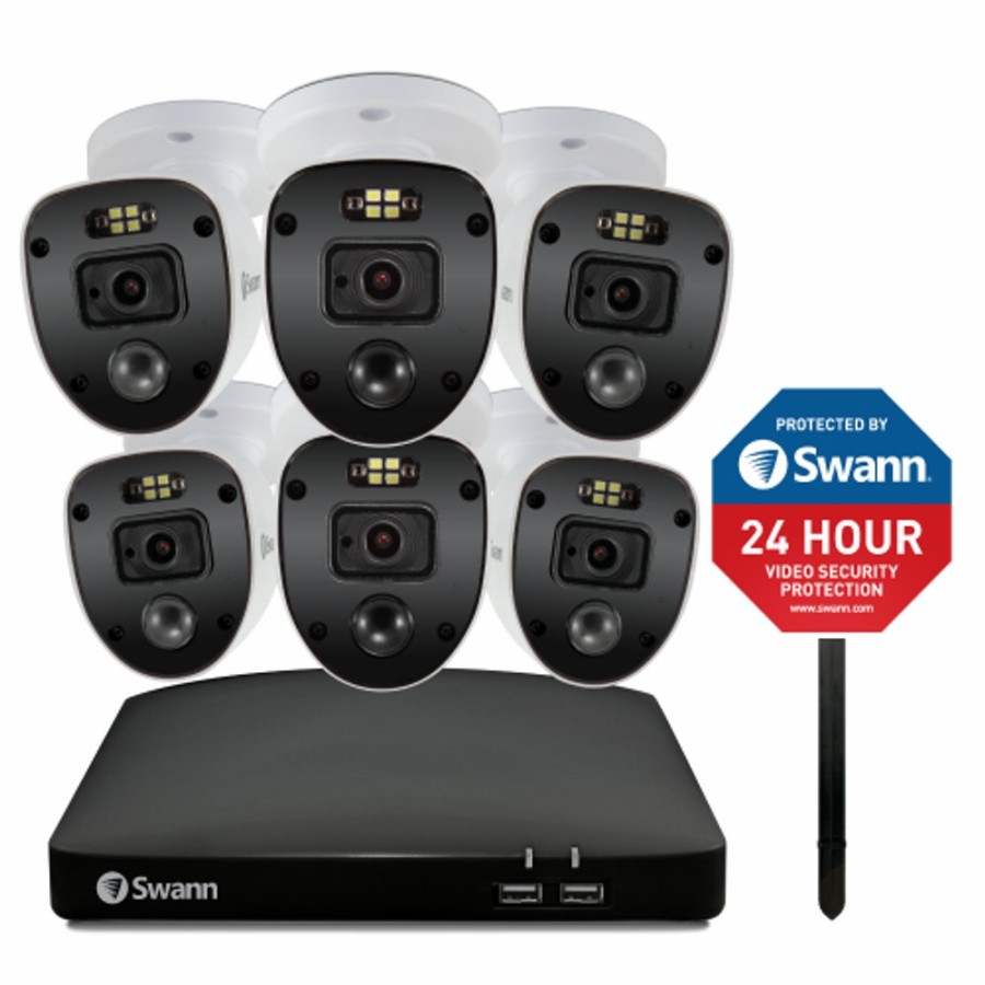 Wired Home Security Systems Swann | 6 Camera 8 Channel 1080P Full Hd Dvr Security System & Security Sign With Stake | Codv8-46806Ysl